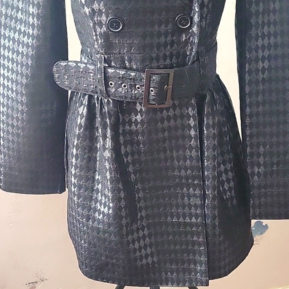 Candie's Brand Black Button Down Coat With Belt, Size: L - Picture 3 of 9